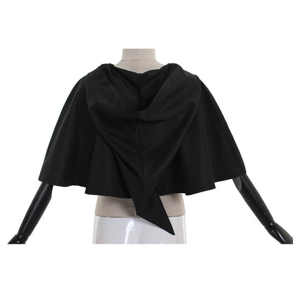 Medieval Gothic Black Hooded Short Cloak Cropped Cape for Cosplay  Halloween Costumes