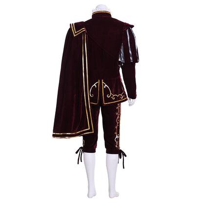 Renaissance Men's Gray Vest with White Trim and Maroon Cloak Tudor  style and Gray Breeches for Cosplay Themed Events Halloween Christmas or Themed Parties
