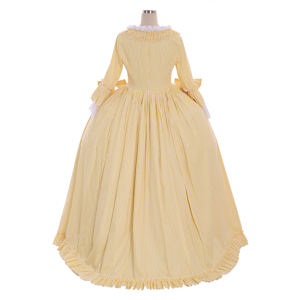 Rococo Victorian Vintage Inspired Dress Party Costume Prom Down Princess Shakespeare Solid Striped dress Bow Accessory Trumpet Sleev Yellow Women's Halloween Carnival Valentine's Day Party Evening Dress Masquerade Adults' Dress All