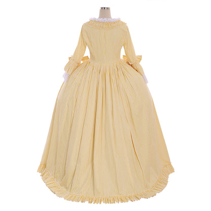Rococo Victorian Vintage Inspired Dress Party Costume Prom Down Princess Shakespeare Solid Striped dress Bow Accessory Trumpet Sleev Yellow Women's Halloween Carnival Valentine's Day Party Evening Dress Masquerade Adults' Dress All