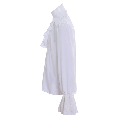 Medieval Victorian Inspired White Ruffled Collar Lace Cuffed Shirt