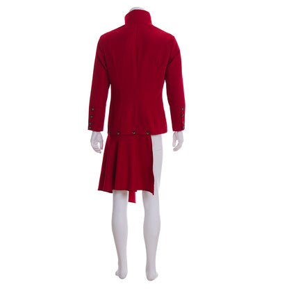 Medieval Men's Red Velvet Coat with Rear Tail Costume for Cosplay Themed Events Halloween Christmas or Parties