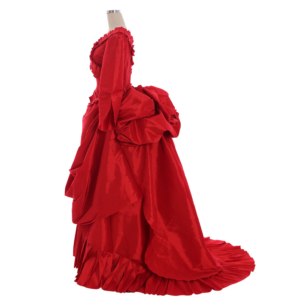 Victorian Rococo Medieval Floor Length Dress Ball Gown Party Costume Princess Solid Color Ball Gown Long Sleeve Red Women's Halloween Carnival Party Evening Dress Valentine's Day Party Masquerade Adults' Dress All