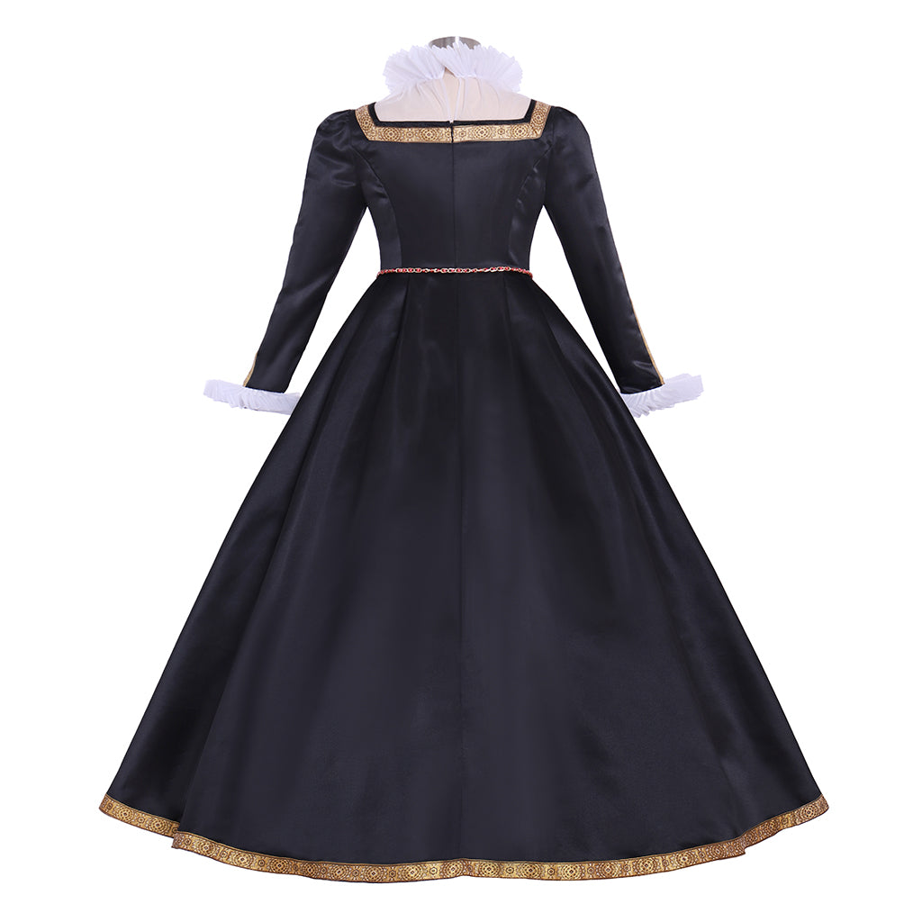 Tudor Dynasty Medieval Court Dress Renaissance Inspired Gown Prom Outfit Black and White Gold-Trimmed Contrast Trim Ruffled Collar Women's  Halloween Carnival Valentine's Day Party Evening Party Masquerade Adults' Dress All