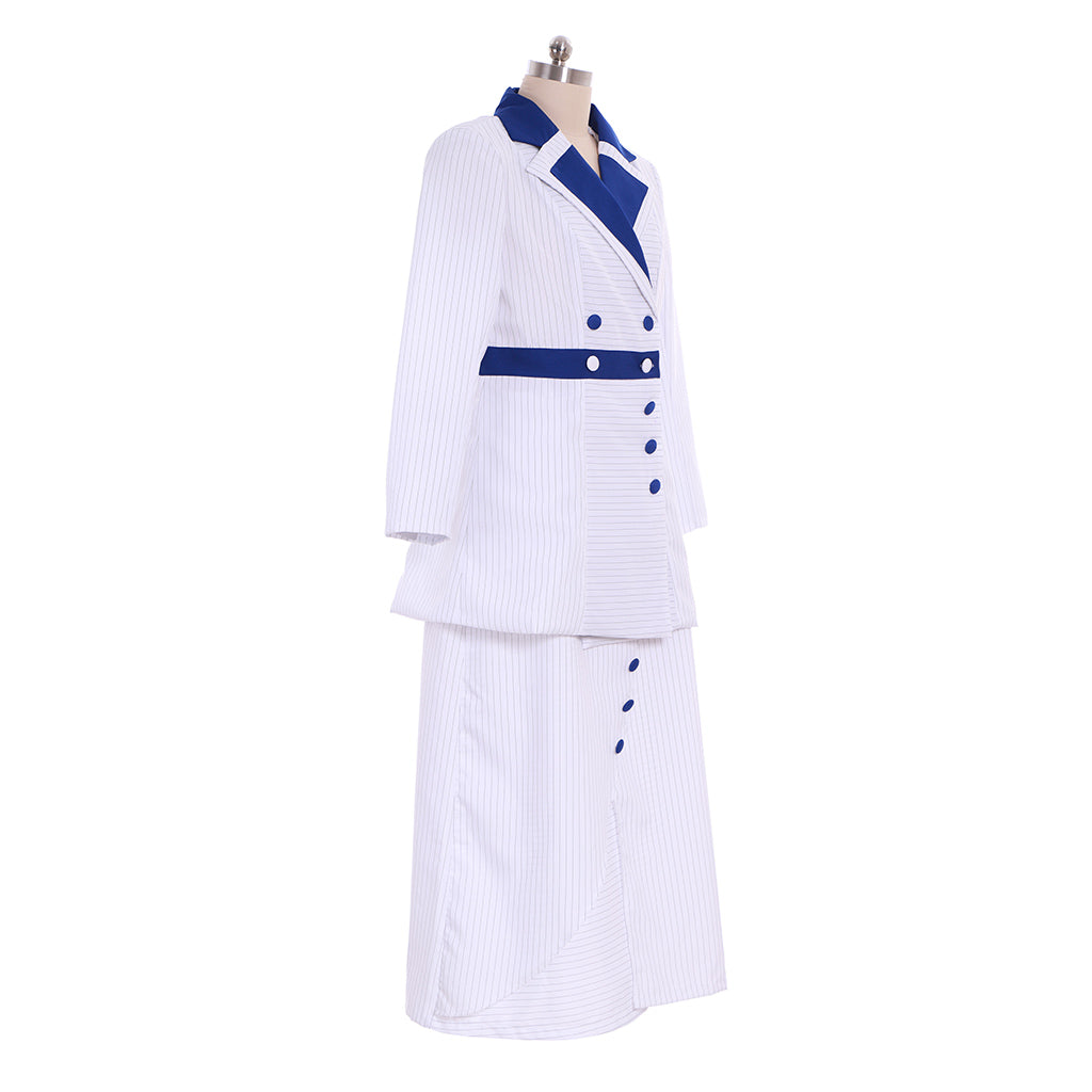 Victorian Rococo Medieval Floor Length Two Piece Suit Party Costume Notch Collar Long Sleeve White Navy Women's Halloween Carnival Party Evening Dress Valentine's Day Party Masquerade Adults' Dress All