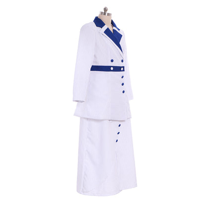 Victorian Rococo Medieval Floor Length Two Piece Suit Party Costume Notch Collar Long Sleeve White Navy Women's Halloween Carnival Party Evening Dress Valentine's Day Party Masquerade Adults' Dress All