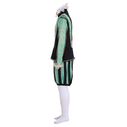 Medieval Men's Black Jacket with Green Trim and Striped Green  Black Breeches for Cosplay or Themed Events Halloween Christmas or Themed Parties