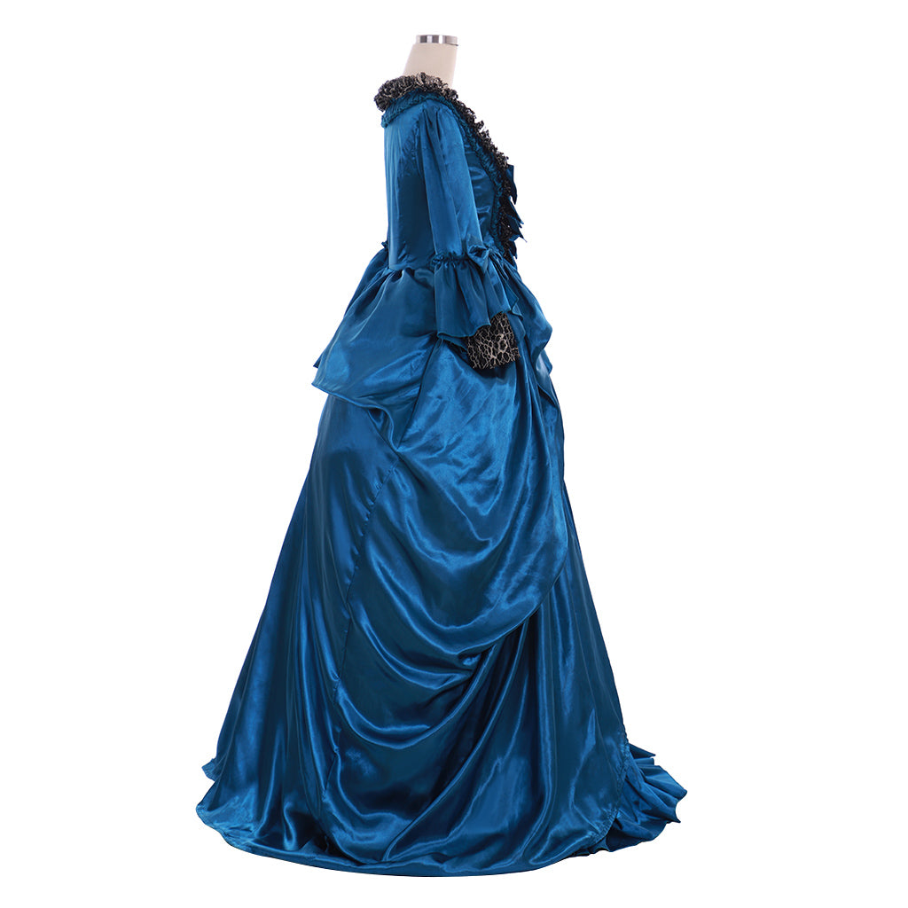 Rococo Victorian Vintage Inspired Dress Party Costume Prom Down Princess Shakespeare Solid Striped dress Bow Accessory Trumpet Sleev Blue Women's Halloween Carnival Valentine's Day Party Evening Dress Masquerade Adults' Dress All