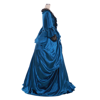 Rococo Victorian Vintage Inspired Dress Party Costume Prom Down Princess Shakespeare Solid Striped dress Bow Accessory Trumpet Sleev Blue Women's Halloween Carnival Valentine's Day Party Evening Dress Masquerade Adults' Dress All