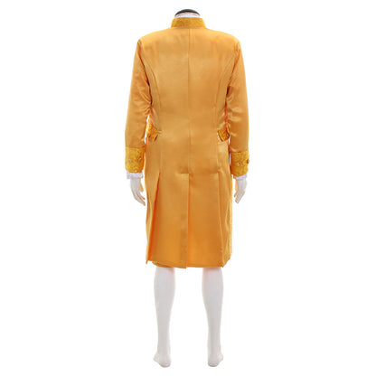 Medieval Men's Gold Court Suit with White Ruffle and Ornate Design Costume for Cosplay Themed Events Halloween Christmas or Themed Parties