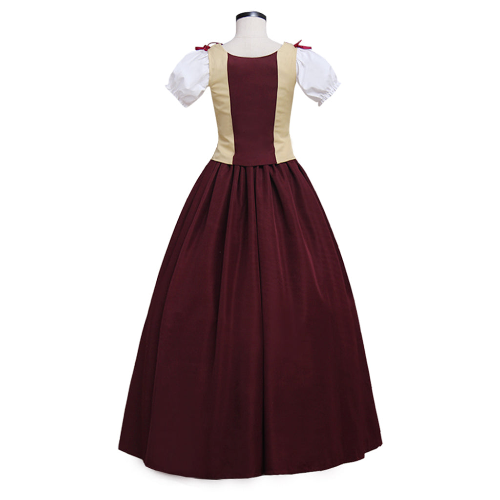Medieval Renaissance Cosplay Costume Short Sleeve Corset Style Burgundy Gown Adult Ladies Halloween Renaissance Festival Dress
