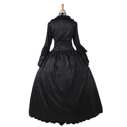 Medieval Women Gothic Victorian Renaissance Cosplay Costume Ruffled Long Sleeve Square Neck Black Gown Adult Ladies Halloween Christmas Dress