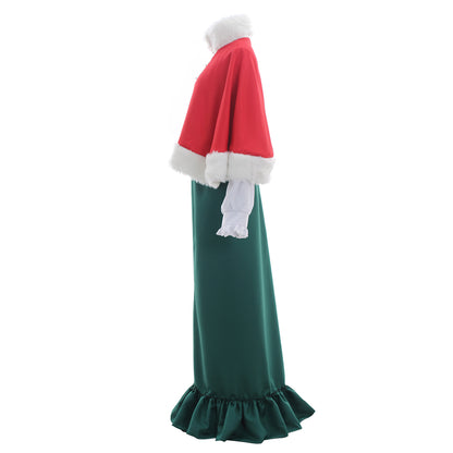 Medieval Women Renaissance Red Green Cosplay Costume Adult Ancient Outfit With Fur Trimmed Top And Long Skirt Gothic Ladies Halloween Christmas Dress