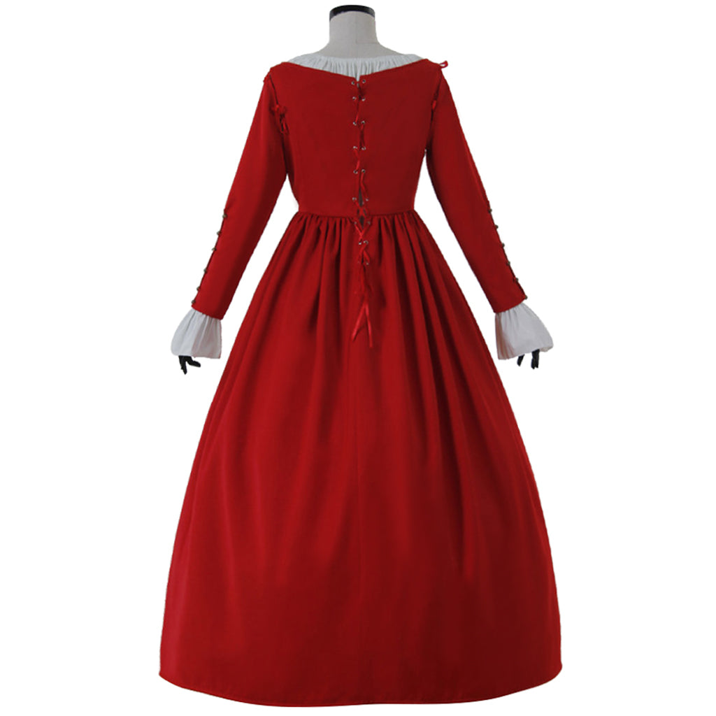 Medieval Women Victorian Renaissance Cosplay Costume Gothic Steampunk Square Neck Flared Sleeve Corset Style Solid Red Gown Adult Ladies Halloween Christmas Dress