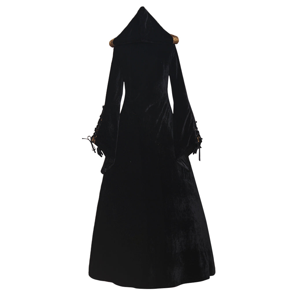 Medieval Vintage Regency Dress Hooded Black Red Gown Viking Cosplay  Costume  Long Sleeve With Lace - up Renaissance Gown Women Cosplay Costume Adult Ladies Halloween Christmas Dress