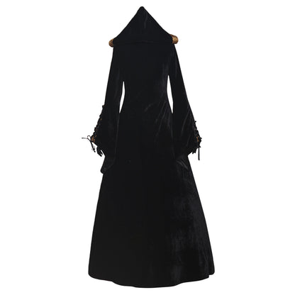 Medieval Vintage Regency Dress Hooded Black Red Gown Viking Cosplay  Costume  Long Sleeve With Lace - up Renaissance Gown Women Cosplay Costume Adult Ladies Halloween Christmas Dress