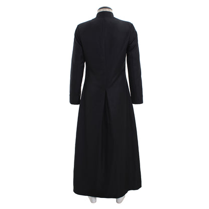 Medieval Renaissance Men's Black Cosplay Long Coat with Stand Up Collar, Long Sleeves and Button Front Design Gothic Vintage Party Outerwear