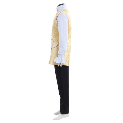 Medieval Men's White and Yellow Court Suit with Gold Accents Costume for Cosplay Themed Events Halloween Christmas or Themed Parties