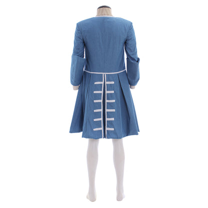 Medieval Men's Blue Long Coat with White Striped Trim and Gold Accents for Cosplay or Themed Events Halloween Christmas or Themed Parties