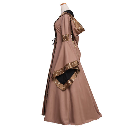 Medieval Women Renaissance Brown Cosplay Costume Adult Ancient Gown With Lace - Up Bell Sleeves Norse Gothic Ladies Halloween Christmas Dress