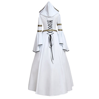 Medieval Vintage Regency Dress Hooded Black Red Gown Viking Cosplay  Costume  Long Sleeve With Lace - up Renaissance Gown Women Cosplay Costume Adult Ladies Halloween Christmas Dress