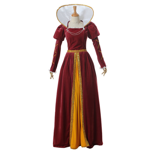 Medieval Women Renaissance Cosplay Costume Adult Ancient Outfit With Ruffled Collar And Color - Blocked Long Skirt Gothic Ladies Dress