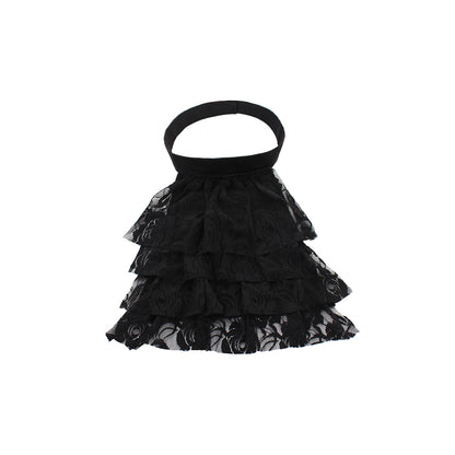Gothic Black Lace Tiered Ruffle Choker Collar Victorian-Inspired Black Lace Ruffled Choker Collar Black Lace Layered Ruffled Choker Collar