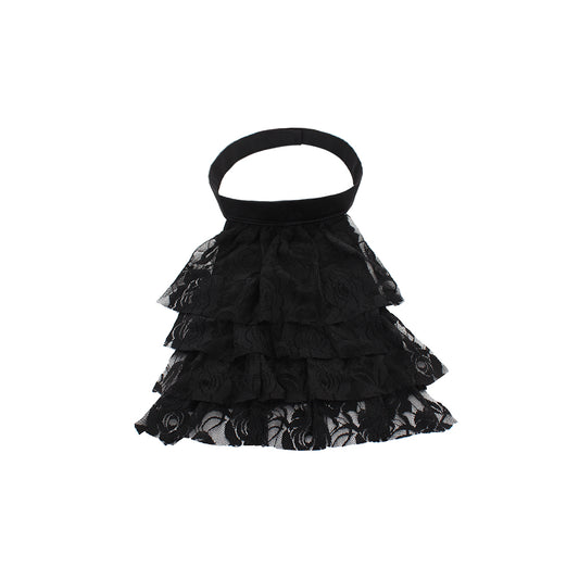 Gothic Black Lace Tiered Ruffle Choker Collar Victorian-Inspired Black Lace Ruffled Choker Collar Black Lace Layered Ruffled Choker Collar