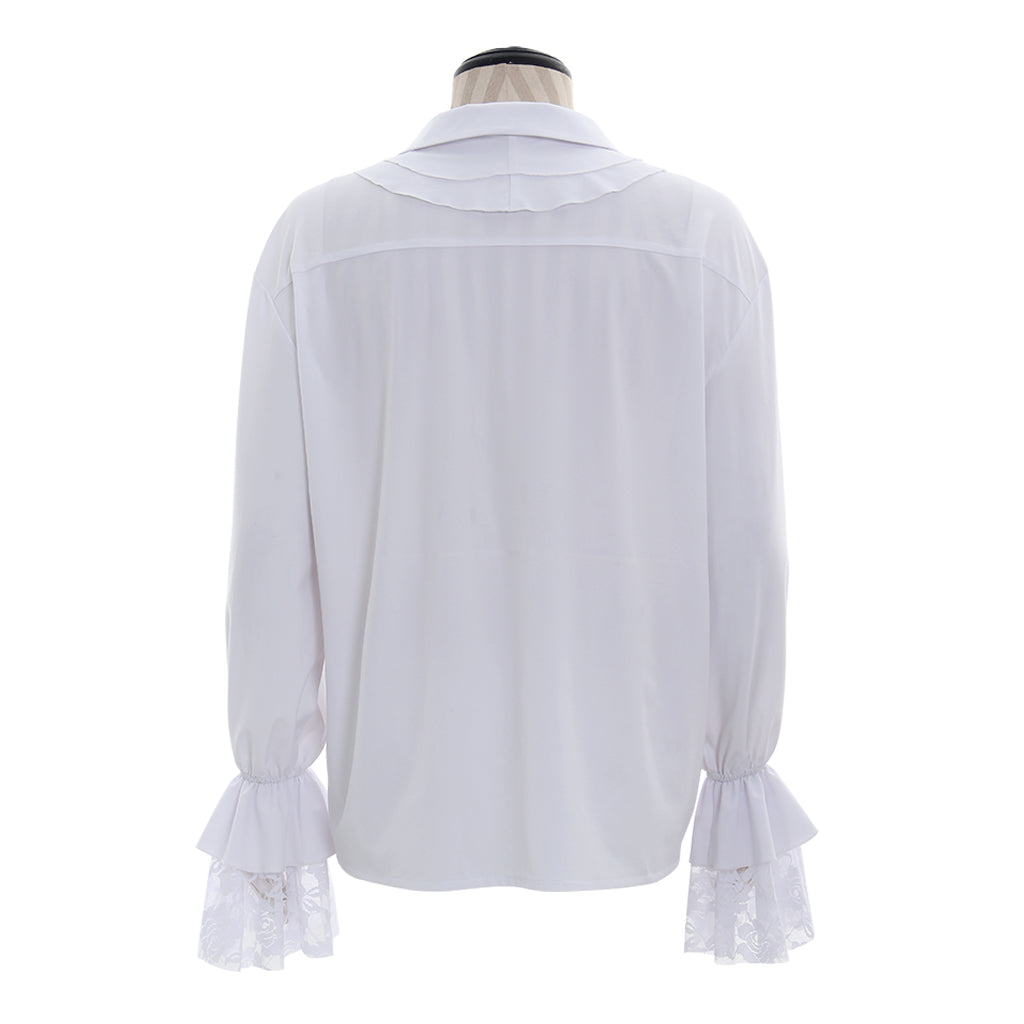 Medieval Men's White Ruffled Lace Up Shirt with Lace Trimmed Ruffled Cuffs for Cosplay  Renaissance Fairs  Halloween Themed Events