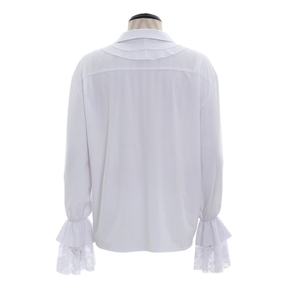 Medieval Men's White Ruffled Lace Up Shirt with Lace Trimmed Ruffled Cuffs for Cosplay  Renaissance Fairs  Halloween Themed Events