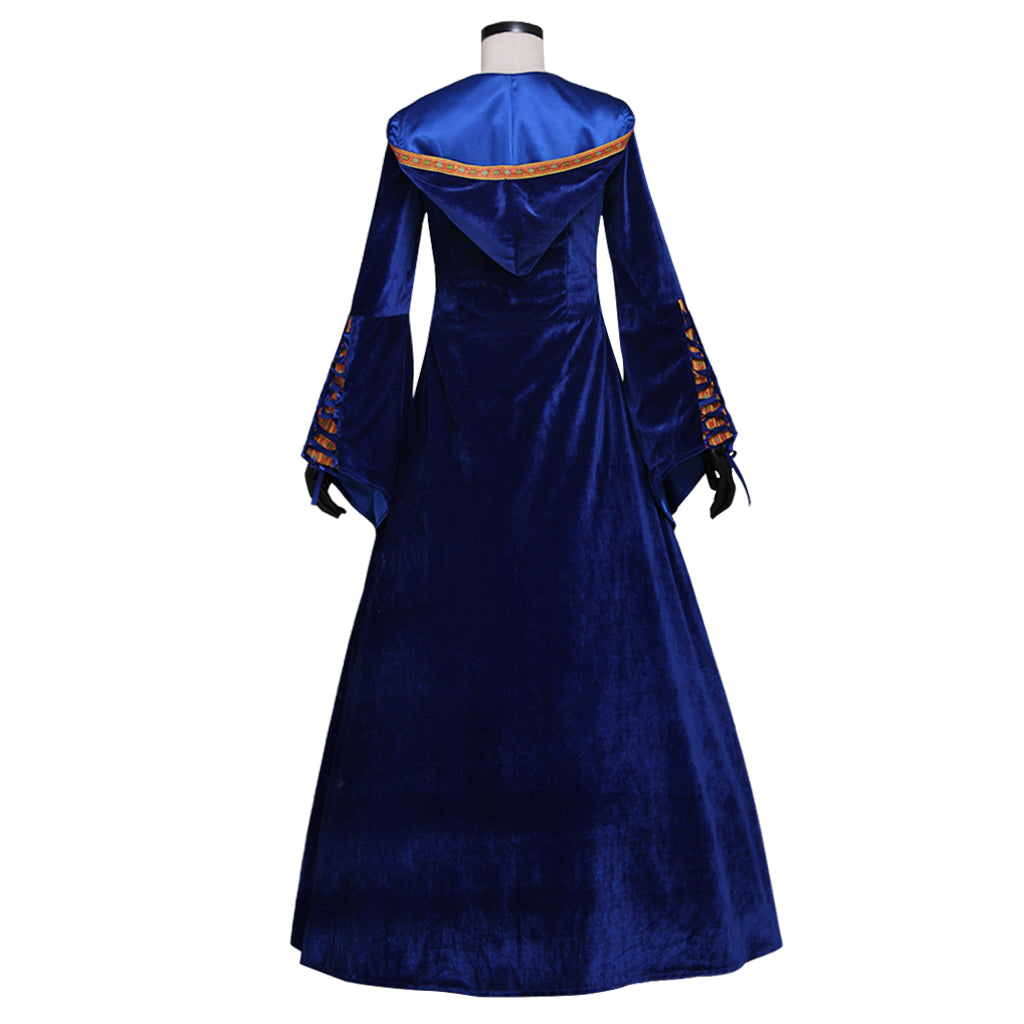 Medieval Vintage Regency Dress Hooded Blue White Gown Medieval Cosplay Costume Long Sleeve With Lace up Renaissance Gown Women Cosplay Costume Adult Ladies Halloween Christmas Dress