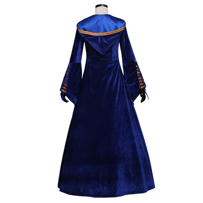Medieval Vintage Regency Dress Hooded Blue White Gown Medieval Cosplay Costume Long Sleeve With Lace up Renaissance Gown Women Cosplay Costume Adult Ladies Halloween Christmas Dress