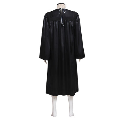 18th Century European Rococo Style Gentleman’s Robe with Black Fabric and White Collar Accent for Historical Reenactments Cosplay Events Halloween Christmas or Parties
