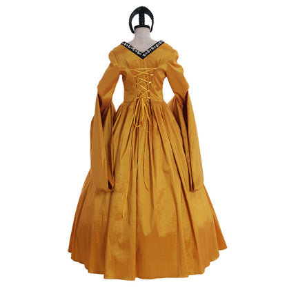 Tudor Dynasty Medieval Court Dress Renaissance Inspired Gown Halloween Fancy Outfits Party Costume Prom Outfit Green Gold-Embroidered Square Neckline Puff Sleeve Women's Halloween Carnival Valentine's Day Masquerade Adults' Dress All