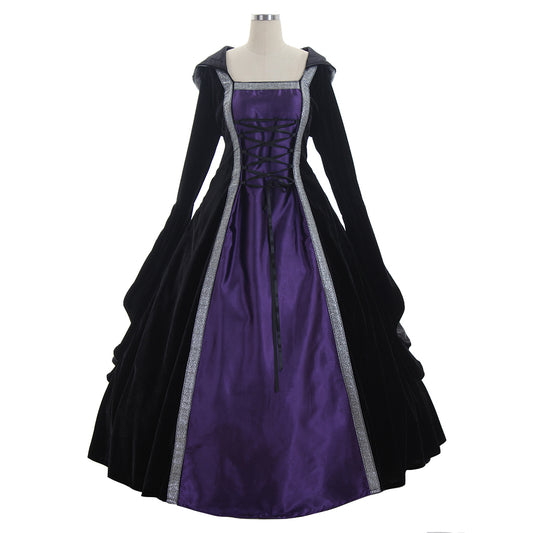 Medieval Women Viking Purple And Black Cosplay Costume Adult Renaissance Ancient Gown With Lace  Up Norse Gothic Ladies Halloween Christmas Dress