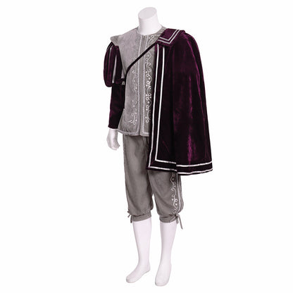 Renaissance Men's Gray Vest with White Trim and Maroon Cloak Tudor  style and Gray Breeches for Cosplay Themed Events Halloween Christmas or Themed Parties