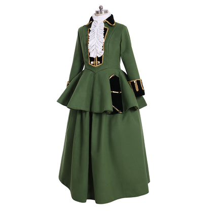 Victorian Rococo Medieval Length Two Piece Suit Party Costume Notch Collar Long Sleeve Green Gold Women's Halloween Carnival Party Evening Dress Valentine's Day Party Masquerade Adults' Dress All