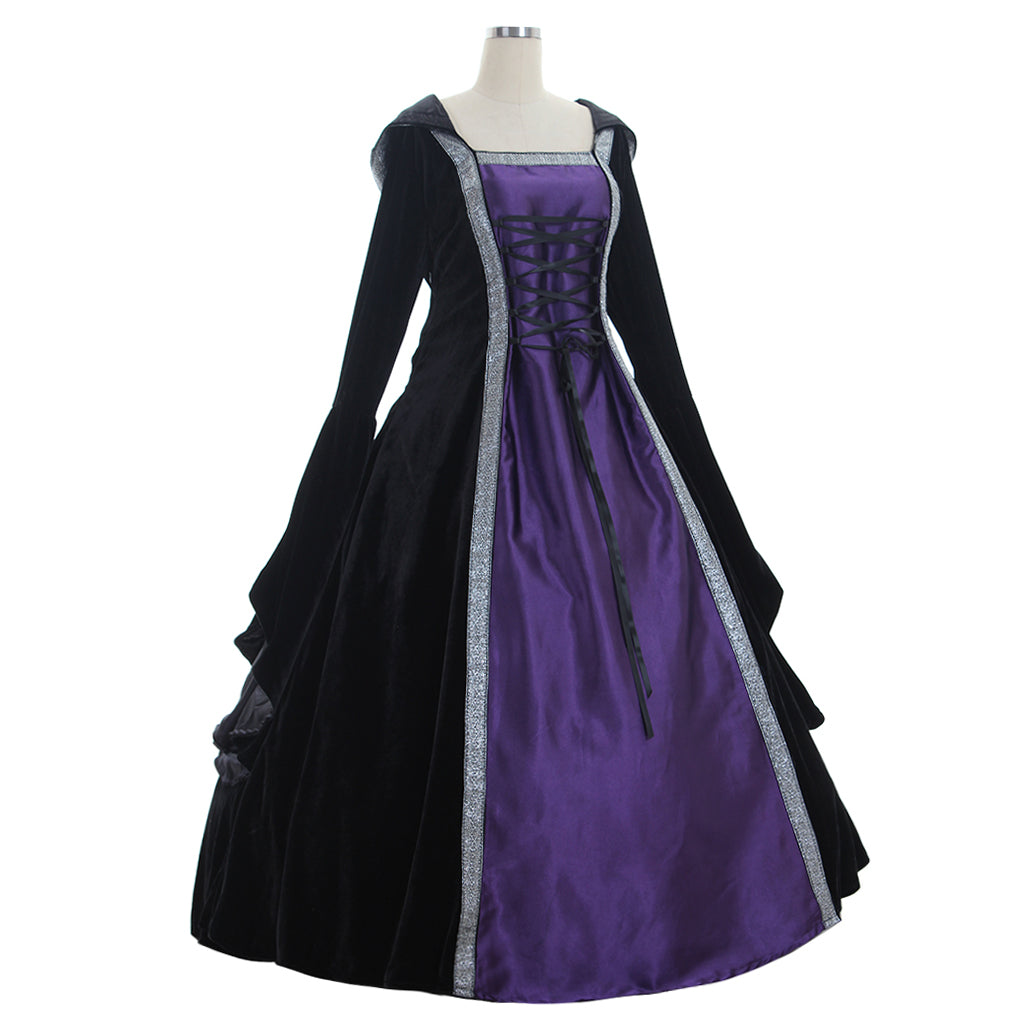 Medieval Women Viking Purple And Black Cosplay Costume Adult Renaissance Ancient Gown With Lace  Up Norse Gothic Ladies Halloween Christmas Dress