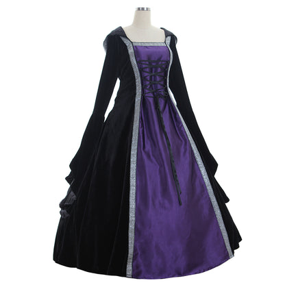 Medieval Women Viking Purple And Black Cosplay Costume Adult Renaissance Ancient Gown With Lace  Up Norse Gothic Ladies Halloween Christmas Dress