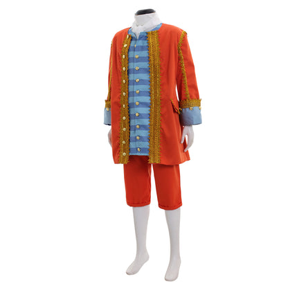 Medieval Victorian Men's Orange Gold Trimmed Blue Accented Noble Court Costume Set Cosplay Stage Outfit Adult Halloween Christmas Party Themed Outfit