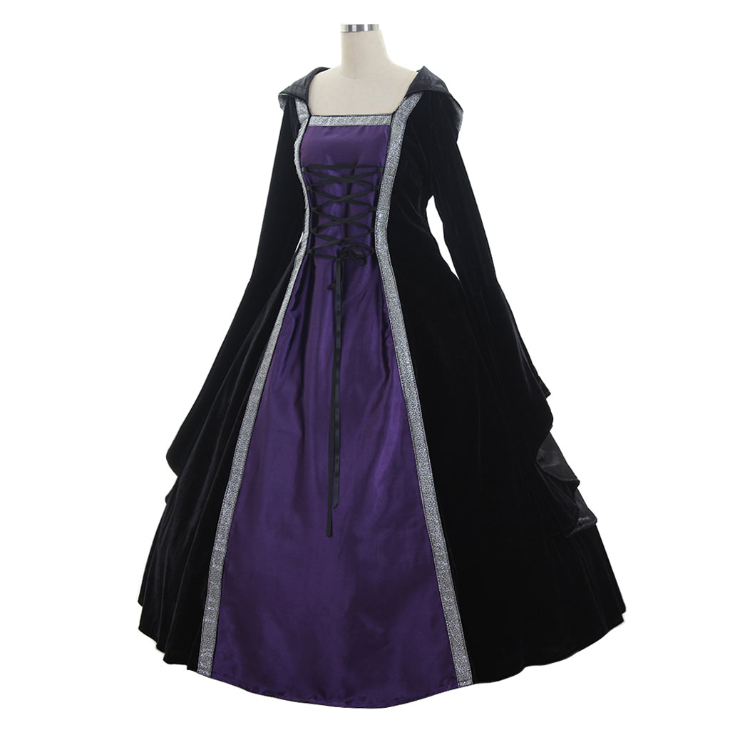 Medieval Women Viking Purple And Black Cosplay Costume Adult Renaissance Ancient Gown With Lace  Up Norse Gothic Ladies Halloween Christmas Dress