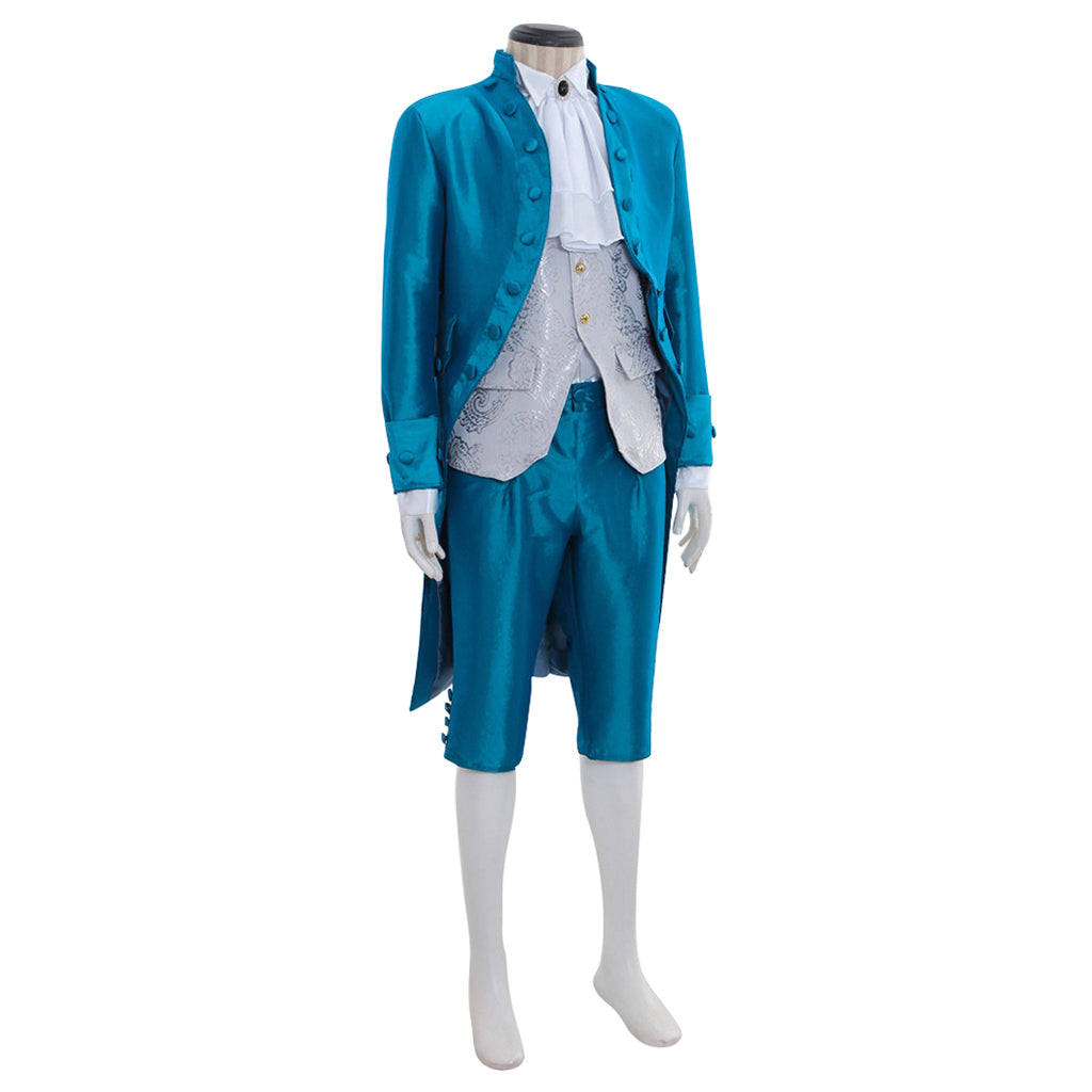 Medieval Men's Turquoise coat with White Shirt, Grey Vest and Turquoise Breeches Costume for Cosplay Themed Events Halloween Christmas or Themed Parties