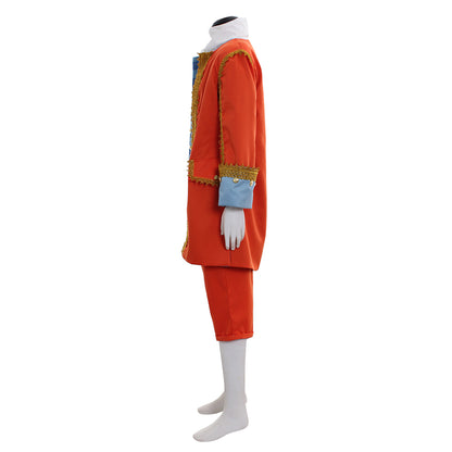 Medieval Victorian Men's Orange Gold Trimmed Blue Accented Noble Court Costume Set Cosplay Stage Outfit Adult Halloween Christmas Party Themed Outfit