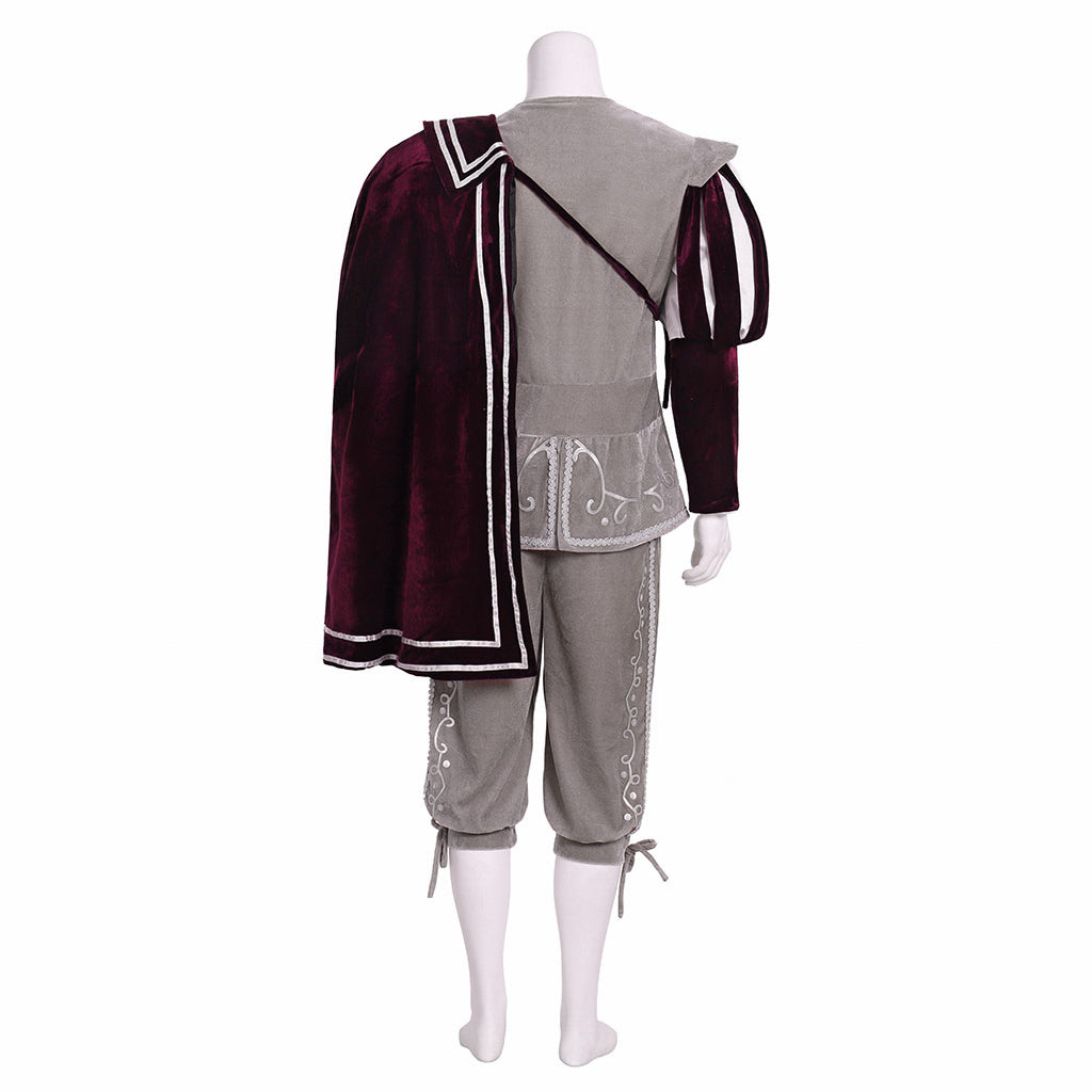 Renaissance Men's Gray Vest with White Trim and Maroon Cloak Tudor  style and Gray Breeches for Cosplay Themed Events Halloween Christmas or Themed Parties