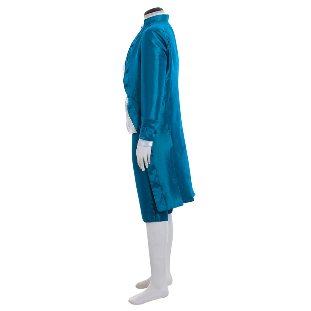 Medieval Men's Turquoise coat with White Shirt, Grey Vest and Turquoise Breeches Costume for Cosplay Themed Events Halloween Christmas or Themed Parties