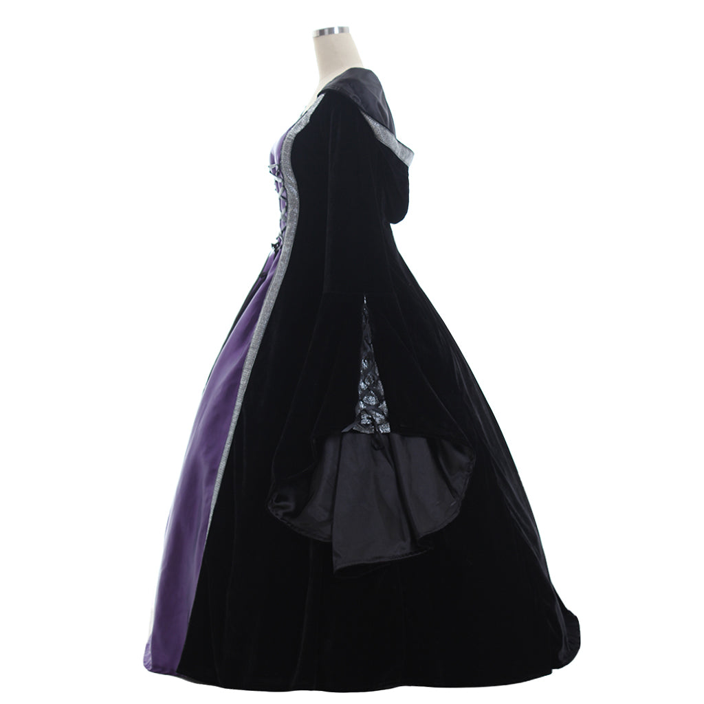 Medieval Women Viking Purple And Black Cosplay Costume Adult Renaissance Ancient Gown With Lace  Up Norse Gothic Ladies Halloween Christmas Dress