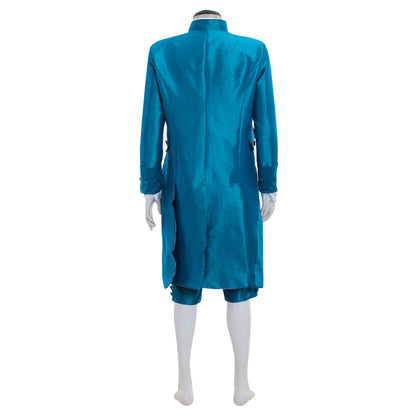 Medieval Men's Turquoise coat with White Shirt, Grey Vest and Turquoise Breeches Costume for Cosplay Themed Events Halloween Christmas or Themed Parties
