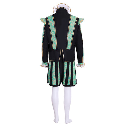 Medieval Men's Black Jacket with Green Trim and Striped Green  Black Breeches for Cosplay or Themed Events Halloween Christmas or Themed Parties