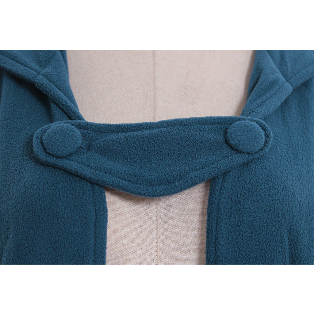 Medieval-Inspired Teal Hooded Full-Length Cloak with Button Closure Gothic Ladies Halloween Party Outerwear
