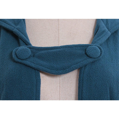 Medieval-Inspired Teal Hooded Full-Length Cloak with Button Closure Gothic Ladies Halloween Party Outerwear